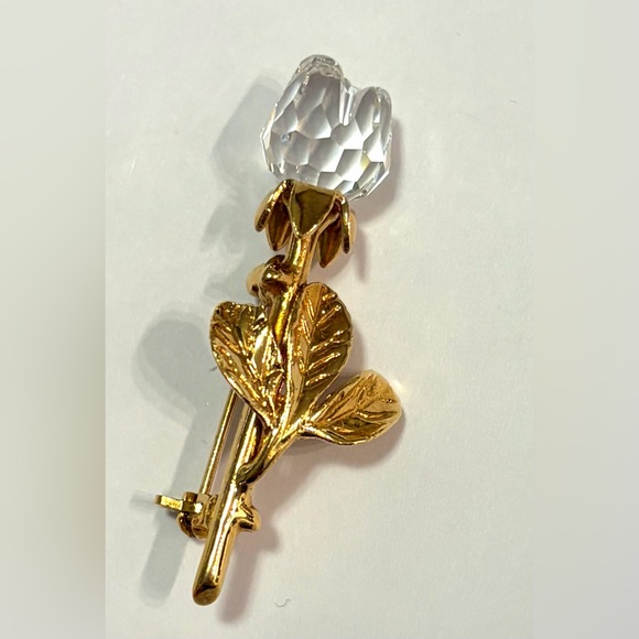 Swarovski Crystal Memories Mini Rose Brooch Pin 1.75" - Austria Gold Plated - Picture 2 of 11
